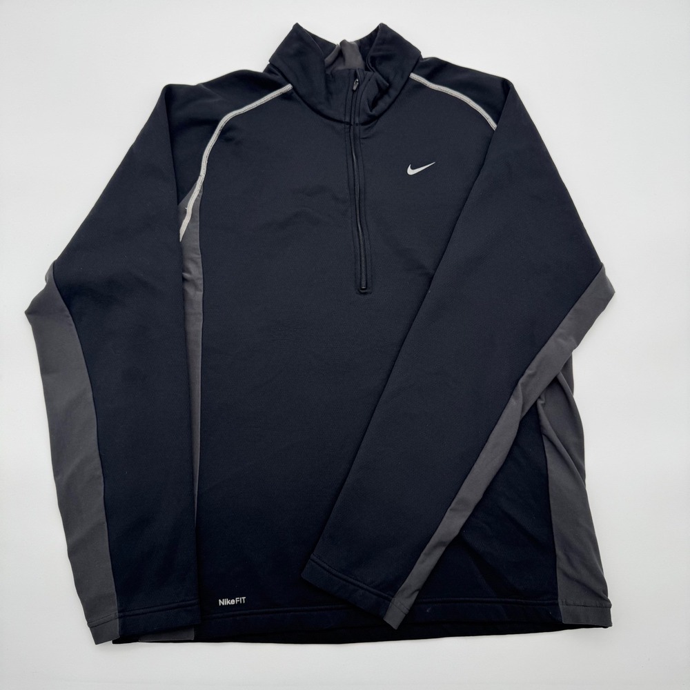 Nike Team Therma-FIT Mens Quarter Zip Pullover Black Grey Large